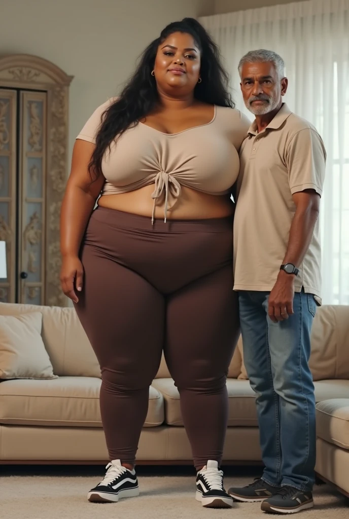 186cm 105kg male, Women weighing more than 100kg, Severely obese woman, 초Severely obese woman, A friendly obese man and woman couple, Facing each other, chest and stomach touching, Abdominal exposure, severe abdominal obesity, Women are fatter than men, Women weigh more than men, woman with thick waist, man with thick waist, her belly is fat and round, visible ship, She has a jiggly, fat, round belly, belly exposed, fat belly, 8K, realistic