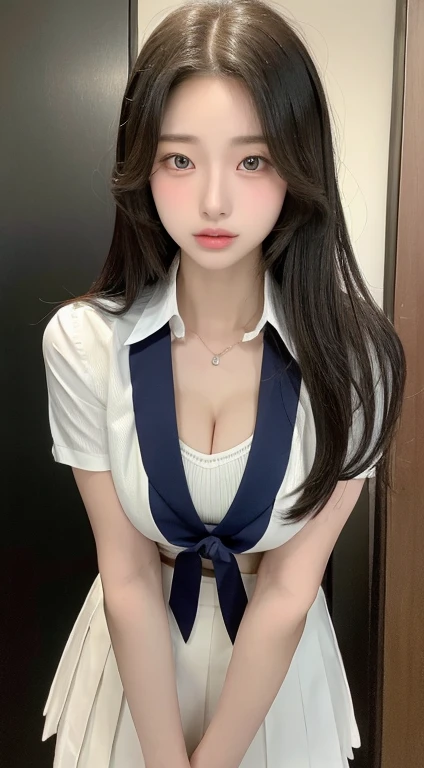 Beautiful woman, 25 years old, high ponytail, bright purple hair (like bright silver), perfect purple hair, Beautiful breasts, (Realistic skin),elegant upper class wearing a black pantsuit, black jacket, white shirt, cleavage visible, black pumps, and a business shirt. Elite secretary, working in the office, wearing a strict business suit, pantsuit style, wearing luxury high heels, girl wearing a shirt, wearing a business suit, wearing a business suit, black nail art, business Wearing a suit, Businessman, Business clothes, Wearing a black business suit, Wearing a white shirt and black jacket, Woman in a business suit, Business suit, Business attire, Raw photo, (8K, highest quality, Masterpiece: 1.2), (Complex Detail: 1.4), (Photoreal: 1.4), Octane Rendering, Complex 3D Rendering Super Detail, Studio Soft Light, Rim Light, Vibrant Detail, Super Detail, Realistic Skin texture, surface details, beautifully detailed eyes, highly detailed CG Unity 16k wallpaper, supplement, (detailed background:1.2),pony tail