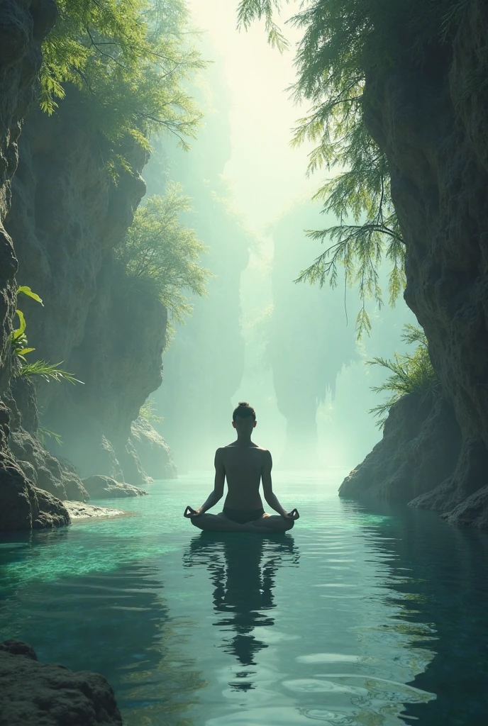 Image of meditating in a cave