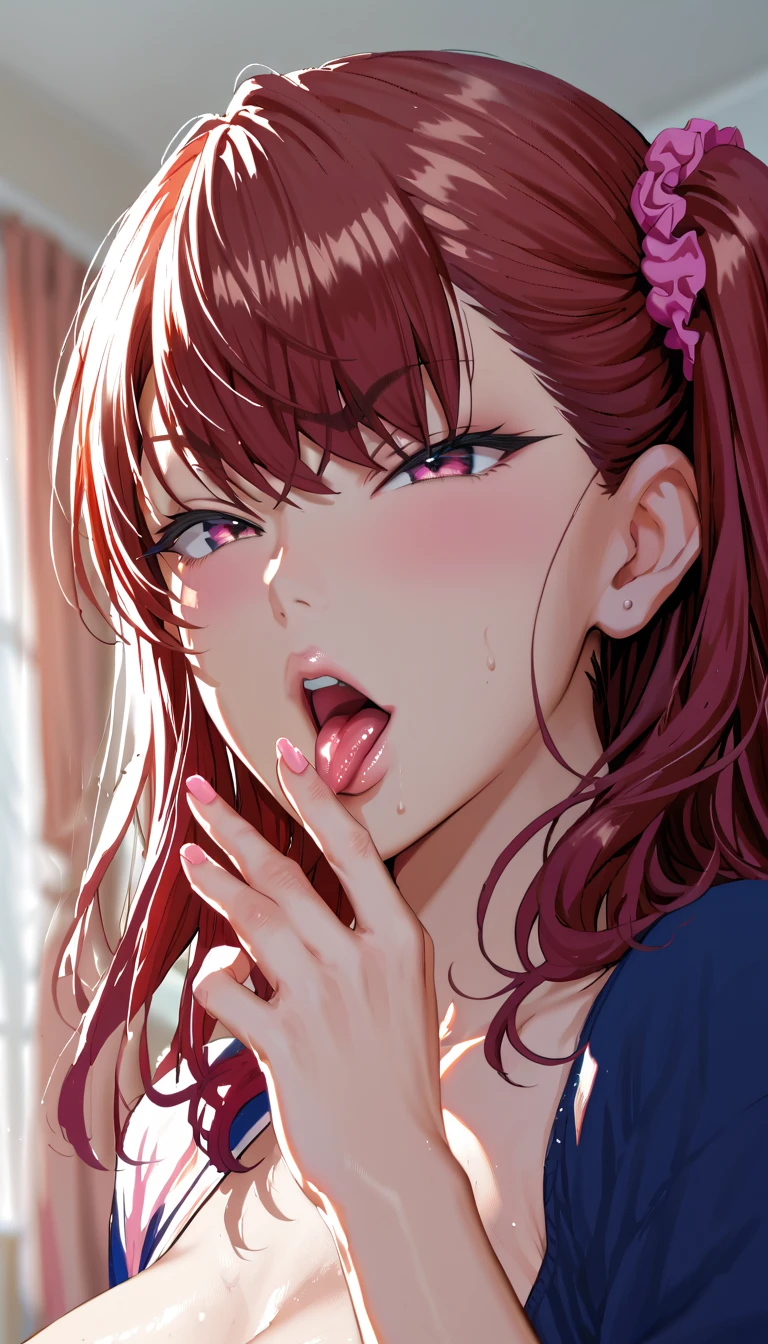 Nogami Izumi, Kninglings gesture, Another girl leaving in the background、hold it with your mouth、open your mouth wide