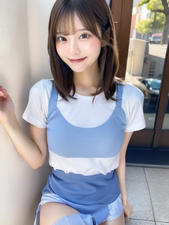 Cute Girls､high school girl､Idol､Light blue mini skirt､See-through､sit