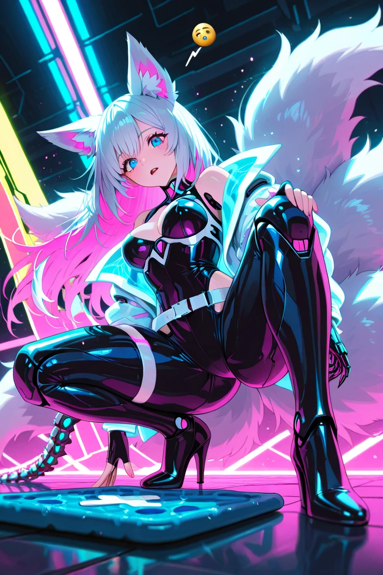 Highest quality, Highest quality, High quality illustrations, masterpiece, Ultra-high resolution, Detailed Background, club, Disco, Absurd, Perfect Anatomy, Performance, Good lighting, Shadows in the movie(kemono, Furry Personification), Dragon, Rubber suit, Rubber Suit, latex, Earrings, Bunny Suit, Fishnet tights, male, White Skin, null bulge