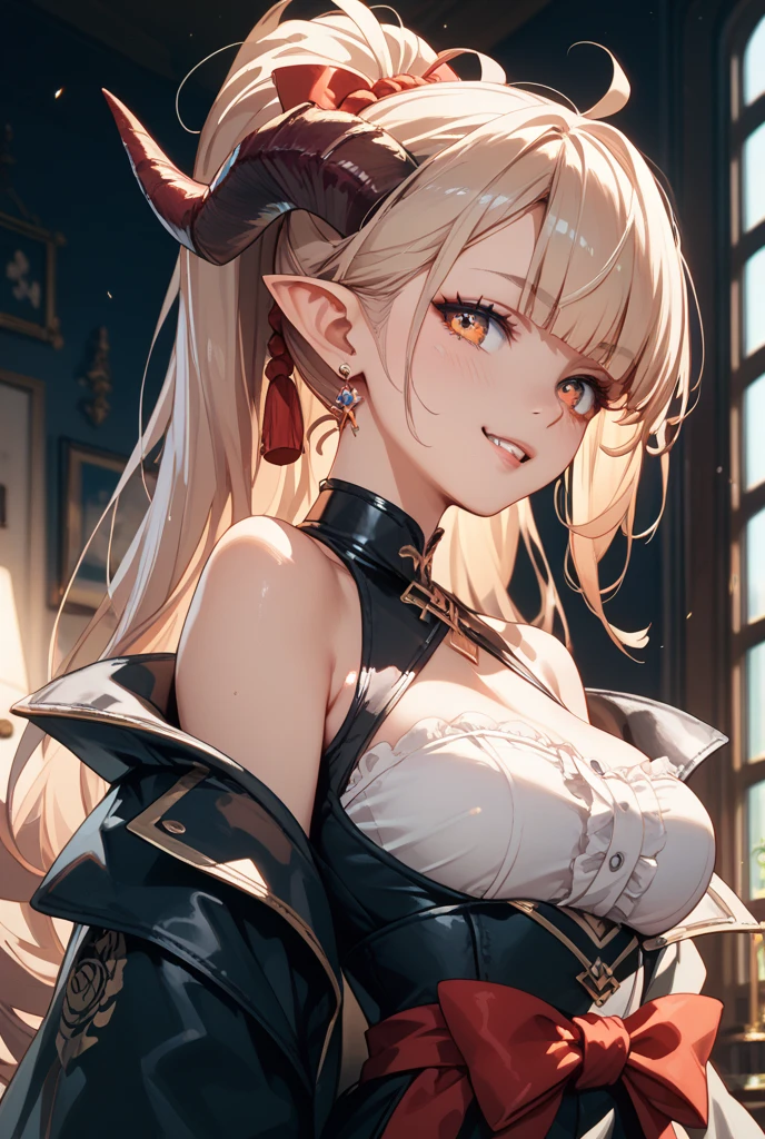 Beautiful very cute elven race face, One girl, Highly detailed face and eyes, Perfect Lips, Pirate Captain, sunlight, Straw hat hand, Red jacket, Closed shirt, pirate hat, View your viewers, Upper Body, Abdominal muscles, Gray Hair, Asymmetrical bangs, short hair, Large Breasts, Digital Painting, dramatic, Cinema Lighting, Detailed expression, The finer details, masterpiece, Fantasy art, figure, masterpiece, Digital art by Yusuke Murata.Glamorous Body,Plump thighs,Realistic Flesh,The bite is clear,Cleavage,Backlight,Shiny Hair,Stylish clothes,Stylish accessories,Stylish hairstyle,Curly hair,Ultra Dynamic Angle,