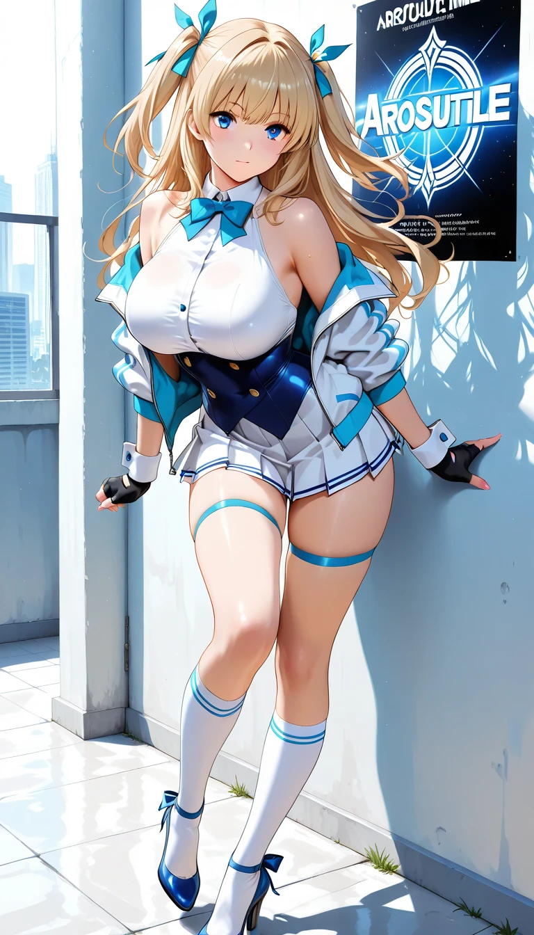 Blonde side ponytail beauty, wearing a full body white bodysuit, steam from the crotch, urine stains in the crotch,Maintenance woman in the hangar, standing with legs open, big long breasts, pubic hair, big ass, thick thighs, glowing skin, excretion, pee patience, beautiful eyes, depth of field, high definition CG unified 8k wallpaper, masterpiece, detailed background, dramatic angle, dramatic pose, fluttering hair, {{{full body}}, Perfect detail, realistic skin texture, cleavage, realistic details face, crotch urine, crotch cleft, crotch muscles, wet crotch, pee, crotch cleft, wet crotch, erection, waterfall from crotch