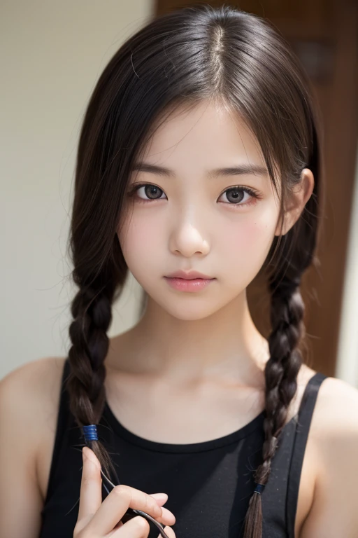 (Small breast swelling:1.3)、high quality、masterpiece、Ultra-high resolution、beautiful girl、beautiful girl顔、Cute girl face、Braiding、whole body、whole bodyを撮影