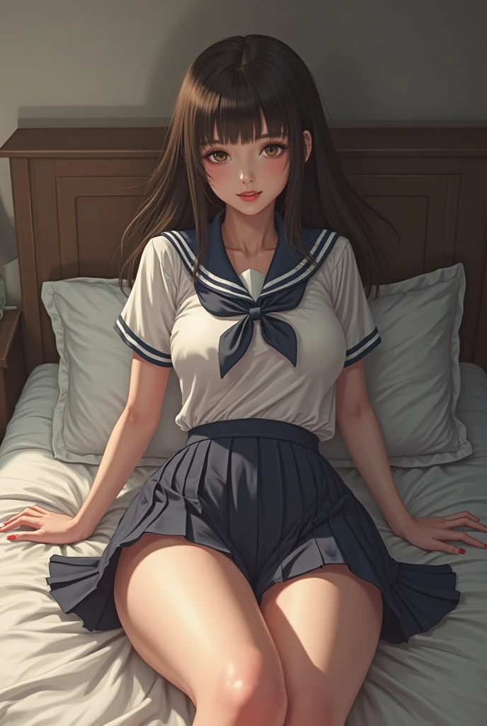 Photorealism、highest quality、超A high resolution、Browsing Caution、Woman in uniform sitting on bed、Low angle shot:1.5、(M-shaped foot:1.4)、She opened her legs wide:1.5、Sit with your knees bent and your legs apart、((Showing panties:1.5))、A sexy look for the camera、((Blonde))、((pink silk panties))、((Panties close up:1.4))、Tartan plaid pleated skirt、Knee socks、A cute and beautiful face down to the last detail、(Purelos Face_v1:0.008)、Brown eyes、eyeliner、blush、Embarrassing、Glare、 Glossy Lips: 1.4, impatience、It was scary、Glare、Panty Appeal、Panties close up:1.3、blush、is crying、cry、Open your knees、Spread your legs、Disheveled clothes、dressing、Medium Long Hair,In the bedroom、Anatomically Accurate human body、Perfect Arms、Perfect hands、Perfect Fingers、Perfect Legs、Accurate human body