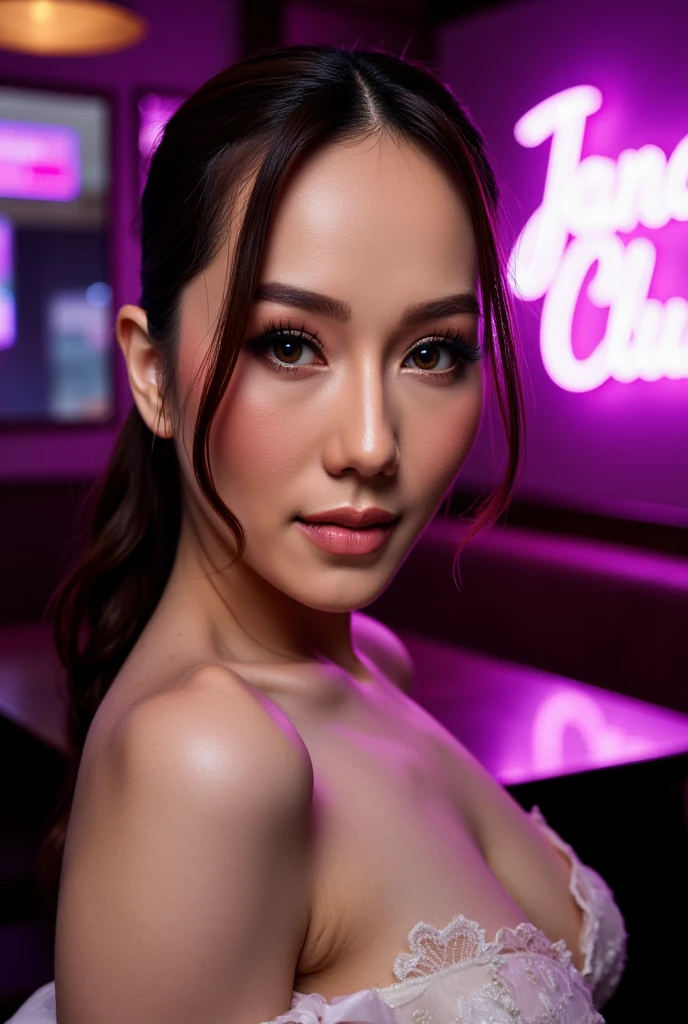 insanely detailed intricate, hyperrealistic airbrush painting of nude gorgeous most beautiful (((Peruvian|Filipina beauty woman holding wine glass))), in cyberpunk ghetto street, purple and yellow neon lights, littered with trash and metallic junk, (pubic hair:1.45), trash_bins, digital painting, digital illustration, extreme detail, digital art, 4k, ultra hd, futuristic, cosmic, fantasy art, cinematic color grading, soft lighting