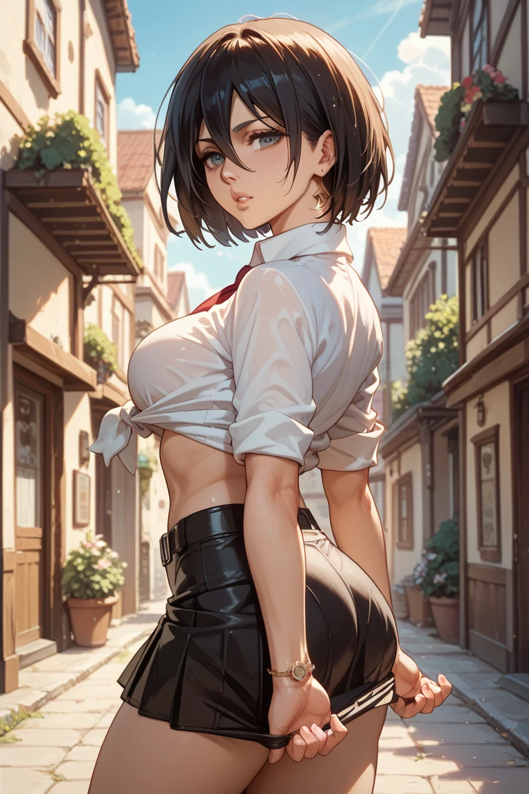 illustration, loli, small breasts,  Giant thighs, thighs, Green eyes, Big thighs, hair, short hair, cute eyes, cute, cold blouse, long blouse, bare legs, Whole body, vagina, Light attenuation，Glow effects，depth of fields，high light，Real light，Ray traching，oc rendered，Hyper-realistic，best qualtiy，8K，Works of masters，super-fine，Detailed pubic hair，Correct anatomy，sharp focus on eyes，Bokeh，Facial features are carefully depicted，in style of hayao miyazaki，Miyazaki animation style