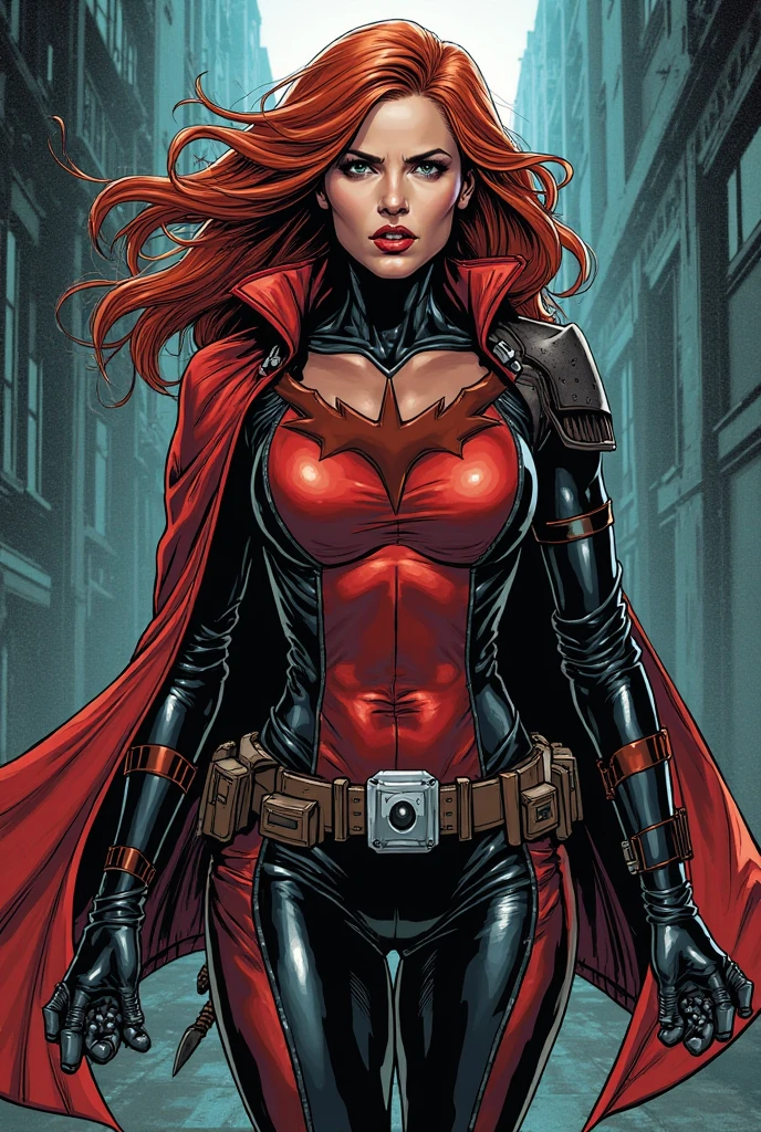 RAW, high quality, detailed,
she_spawn, Posing with a wicked-looking sword ready for action., green eyes,no pupils, cape, thigh boots, multicolored clothes, gloves, claws, bodysuit, chain, domino mask, spikes, black cape, red hair, shoulder armor, open jacket,skull, lifting skirt, Virtual reality arcade with immersive gaming experiences., fully naked, skirtlift
