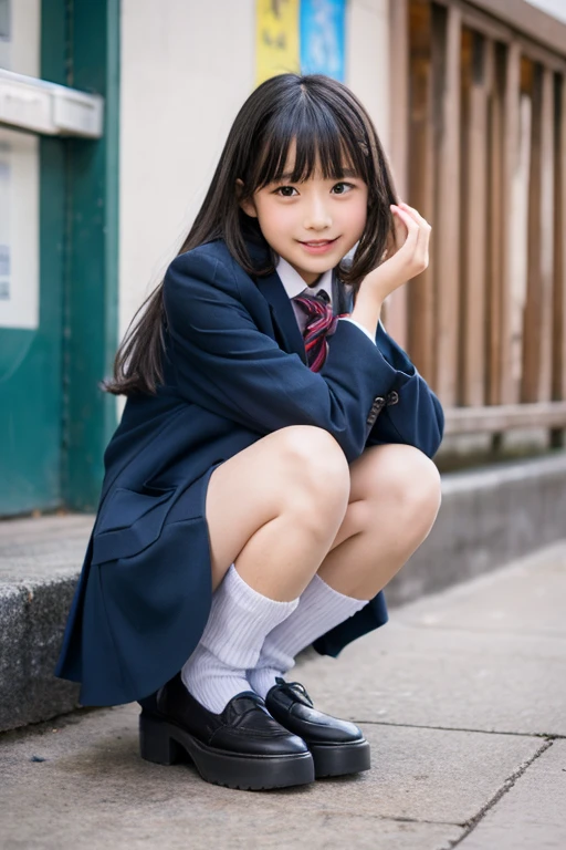 Dark blue high socks majicMIX Real、(Raw photography:1.2)、(Photorealsitic:1.4)、The beauty of beautiful details and delicate facial expressions、a blond、((Panties are visible))(Squatting panty shots)piercings Lashes beatiful detailed eyes、huge filesize、ultra-detailliert、hight resolution、Transcendent beauty top-quality、masterpiece、、(Japanese girls' high school uniform))、Very detailed expression Magnificent、finely detail、Highly detailed face movie lighting、A 23-year-old girl、front facing、((dynamicposes)))、(Sitting on legs with bent knees))、pleatedskirt、blazers、Sexy upper eyes