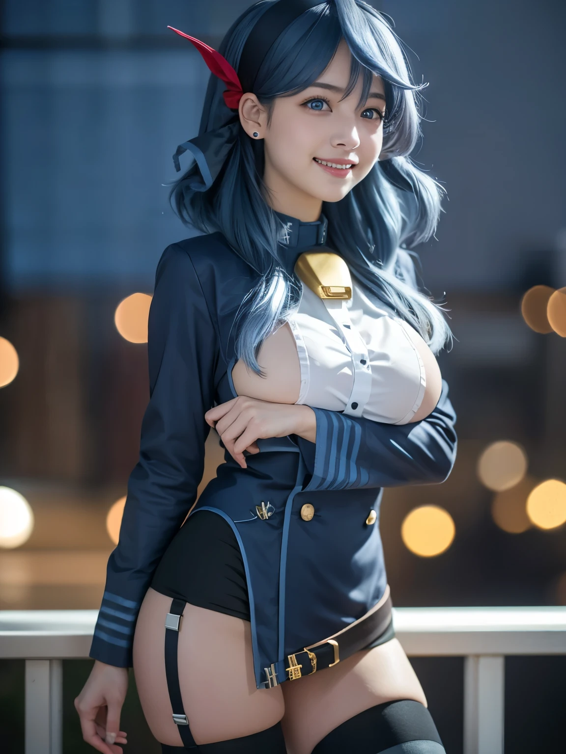 1girl, solo, cute japanese girl, idol, high school girl, (smile:1.2),
BREAK
upper body, stylish pose, active pose, dynamic angle.
BREAK
(huge breasts:1.75, sagging breasts(, nipples under clothes,
BREAK
(film grain:1.5), 8K raw photo, Best quality, masterpiece, ultra high res, (photorealistic:1.4), professional lighting, (16k, RAW photo, best quality, masterpiece:1.2), (realistic, photo-realistic:1.4), (extremely detailed 16k wallpaper), sharp focus, depth of field, blur background, bokeh, cinematic lighting, soft light,
BREAK
ako, blue eyes, (blue hair:1.2), long hair, hairband,
BREAK
bell, neck bell, , sideboob, long sleeves, ribbon, thighhighs, earrings, jewelry, skirt,