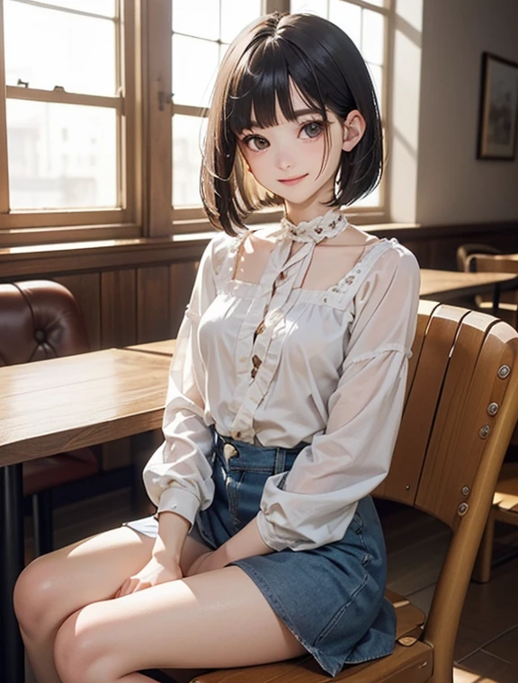 1girl smiling, white round_toe Mary_janes pumps