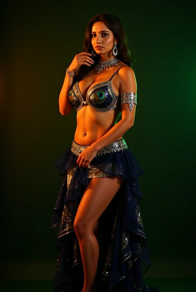 a woman in a disco club, wearing sexy lingerie, dancing under rainbow lights and neon lights, (best quality,4k,8k,highres,masterpiece:1.2),ultra-detailed,(realistic,photorealistic,photo-realistic:1.37),beautiful detailed eyes,beautiful detailed lips,extremely detailed eyes and face,longeyelashes,dramatic lighting,vibrant colors,glowing neon,dramatic shadows,dynamic pose,seductive expression,shimmering fabrics,feathered accessories,dynamic camera angle