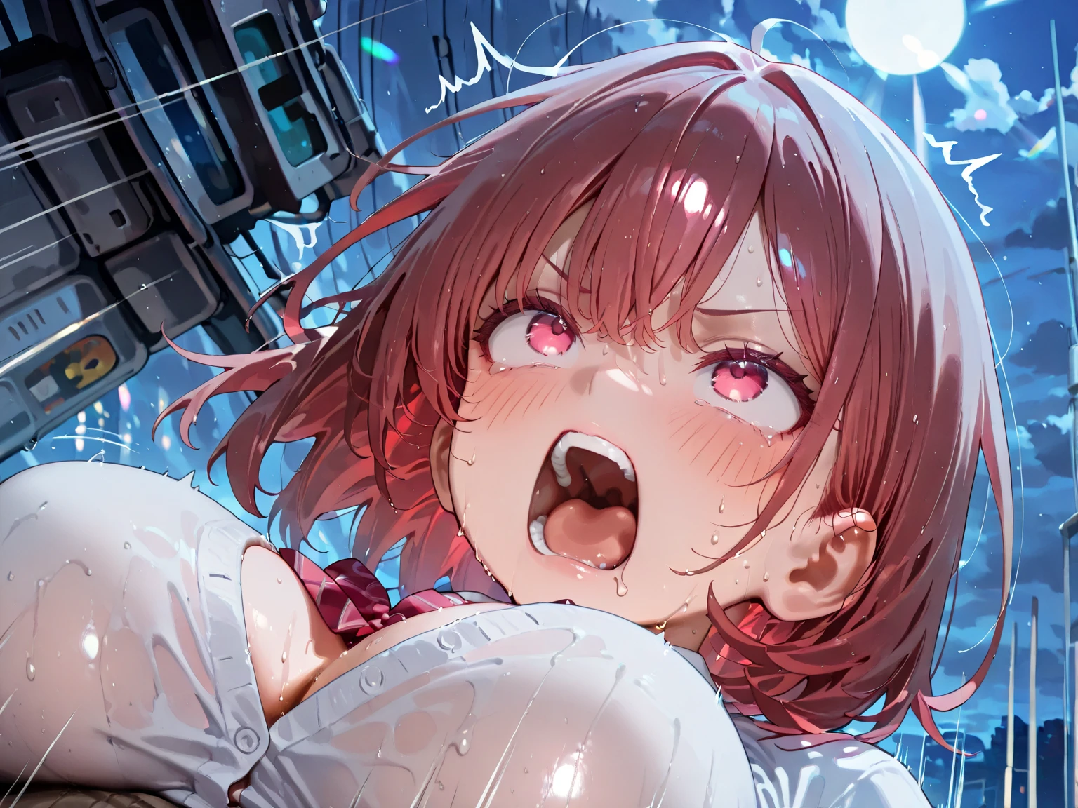 Disaster、Fight、duel、Distant view of a destroyed metropolis、Gloomy Weather、Black Sky、Dark Sky、heavy rain、storm、thunderstorm、villain、悪いGiantess、Towering、Collapsed buildings、Cracked Building、giantess、Giantess、建物を破壊するGiantess、Destroyed city、rubble、、Red little eyes、Small nipples、Small breasts、naked、Black Short Hair、A sexy woman on all fours、Sexy pose、Invite、Ecstatic expression、Seduce、Enchanted body、Narrow eyes、Low - Angle、Enlarged view、Close-up、shout、Intense depiction、