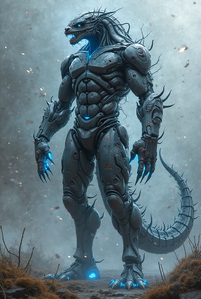Biopunk artificial intelligence dragonman,Dragon head person,Shabby black shorts,Liquid spills from the crotch,Black skin,blue color eyes,nakeness,Strong,Chemical and biological weapons,drools,Sharp claws,Full body like,get down on the bed,Hold your head with your hands,is shy,clever,drools