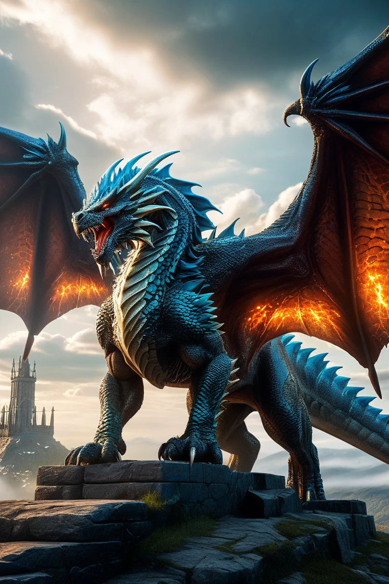 Blue eyed dragon illustration, Unreal Engine Rendering , Very detailed , B Global Illumination, Exquisite and gorgeous jewelry, Popular trends on cgisociety, Motion Graphics, rossdraws Global Illumination, cg society
