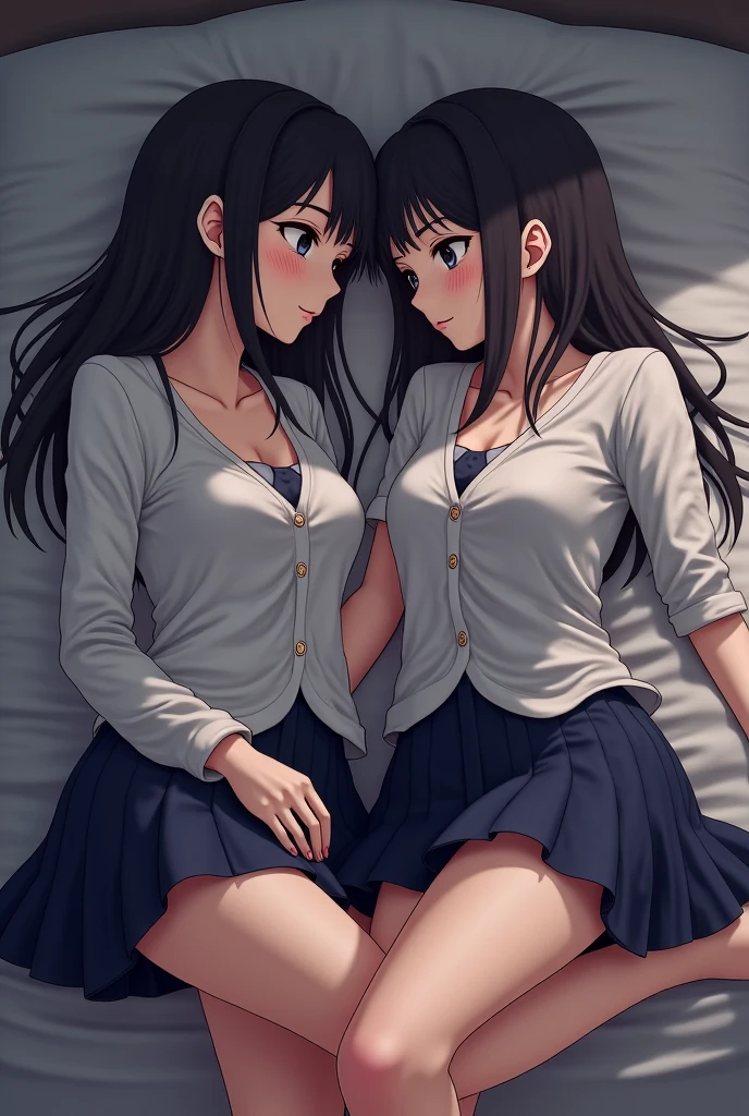 Very cute 11 year old twin girls、Long Hair、Tank top、Miniskirt, White Skin