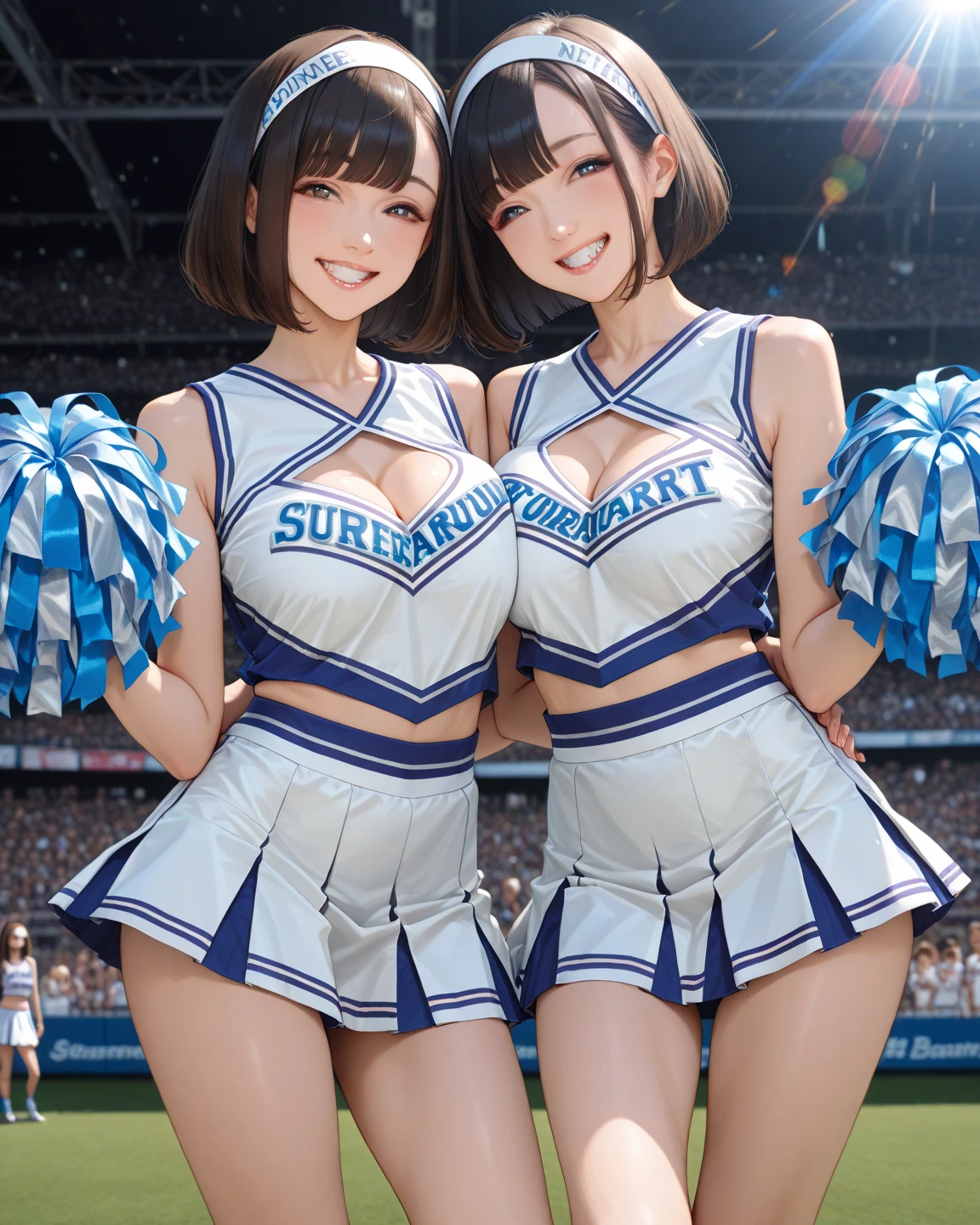 Two beautiful women、18year old 、FULL BODYSHOT、perspiring、NSFW、nudde、cheering