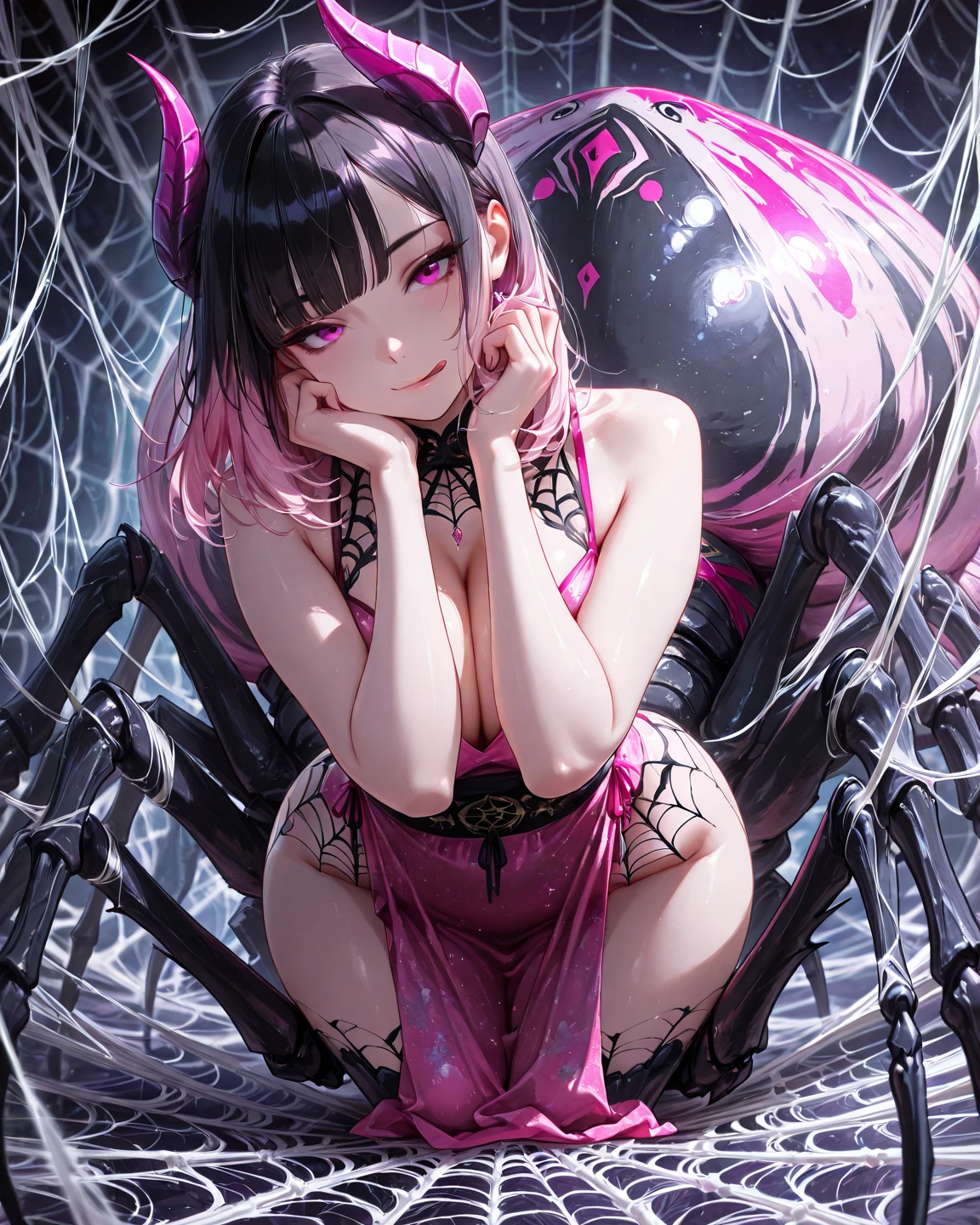 Carefully draw the face High-quality faces in anime style super shiny skin Obscene lines black leotard Purple pantyhose succubus lure smile crawl on all fourswomb tattoos,Halo tattoo,1girl in,Lady,Tentacle Girl,Shoggoth,{{masutepiece}},Best Quality,{{Ultra-detailed}},{{Illustration}},{{disheveled hair}},viewfinder,Monster Girl,(((Arachne,Spider legs,Spider body))),NSFW,Large breasts,smug(Half body),Wet skin,huge tentacles,Parasitized,Beautiful face,Beautiful detailed eyes,Pink skin,Dynamic Pose, 1girl in,Lady,(Tentacle_CA_girl),(Shoggoth),(Half body),Wet skin,(huge tentacles),(Tentacle paws),(Tentacle body),(Parasitized),(Beautiful face),(Beautiful detailed eyes),Pink skin,Dynamic Pose,((( {((Brain shock, heart mark, Nerve cells spreading from the brain)),Very wide open eyes, big eye, Saliva,Very pretty face, Sweat, Girl looking up, The face of a drug addict,{{{Small pupils}}}, Fusion neurons and the brain, Heart mark neurons in the brain )))
