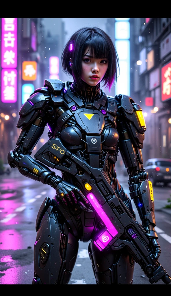 asian mind hacker girl wearing augmented reality glasses, top-quality, tmasterpiece, super A high resolution, (Photorealsitic:1.4), RAW photo, Battle Robot Angel, Large wing made of metal, White porcelain body, Acrylic transparent cover, whaite hair, glowy skin, 1 Cyborg Girl, (( Super realistic details)),porate,globalillumination,black shadows,octan render,8K,ultrasharp,Character edge light,Colossal tits,Raw skin is exposed in cleavage,Details of complex ornaments,Details of the Twin Zeta Gundam,Hydraulic cylinder,small led lights, highly intricate detail, Realistic light, a purple eye, Radiant eyes, Facing the camera, neon light detail, cow boy shot, Futuristic headgear, Floor plan about the "cyber punk perssonage",