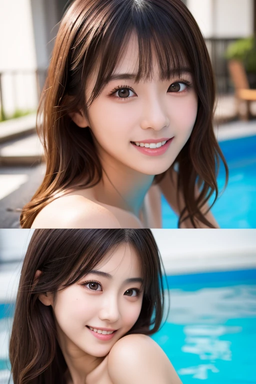 Dark brown hair、Light brown eyes、Japanese actress、 Lady、I am about 40 years old..、(Intricate details:1.2)、(Which one is on top??:1.4)、 (Ultra-high resolution:1.2)、Ultra-high resolution、(Finely tuned)、(Detailed facial features)、Hmph、8K resolution、D cup size breasts、Hair length、By the pool、Venice hotel pool、Venice hotel pool、Sitting on a beach bed iBy the pool、You can see the pool in the back、Extravagant space、relax、T-Shirts、濡れたT-Shirts、Water Drop,Full body photo、Head to toe shot、lying on a beach bed、Photographed while lying on a beach bed、Lie down with your buttocks up、Accentuate your breasts、Gentle expression、