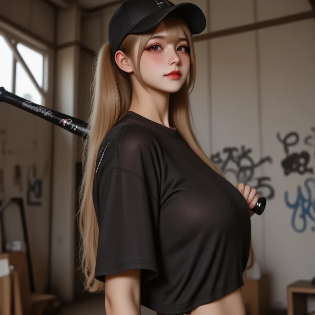 Angry face、view front、perfect figure、Cute Japan person、tall、open-chested camouflage uniform、choker、Black lingerie、blonde、Idol bangs、bob hair、fine eyes、double eyelid、black eyes、thin waist、big breasts、white background、Camouflage hat