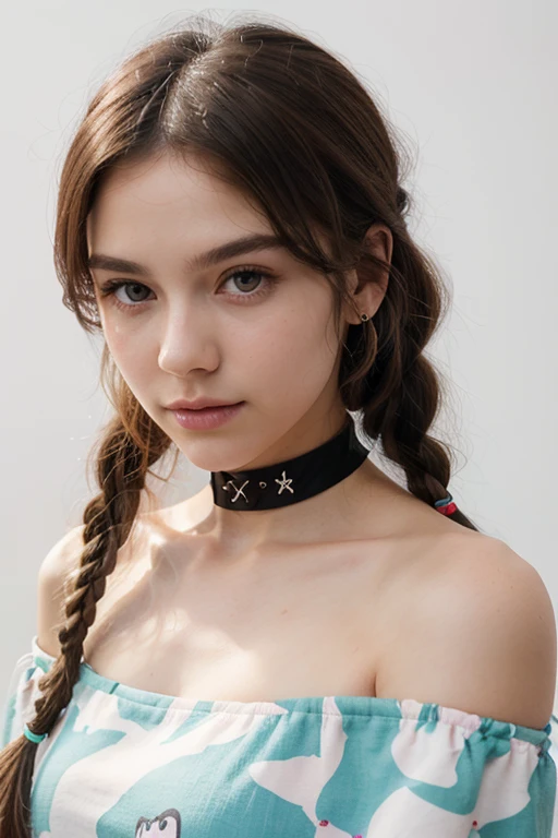 thin pink choker collar on a girl's neck in full growth