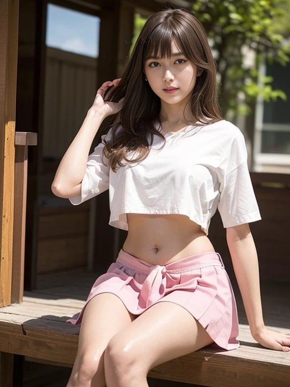 Photo Real、photoRealstic A dark-haired、Straight hair、shorth hair、Very short hair with round face、drooing eyes、Laugh so hard that you can't see it、Open mouth and laugh out loud、Narrow-eyed、no-makeup、Suppin hi-school girl、skinny body、muscular body、Soft thighs、large full breasts、japanes、full body Esbian、Very flexible body 校服、White wet shirt、No bra, 沒穿內褲, Red Ribbon、square pattern skirt、Very short skirt、The whole body gets wet with sweat Pose with open legs、Show off your crotch、Exposed crotch、Very smiling Background with、Classroom、window、
