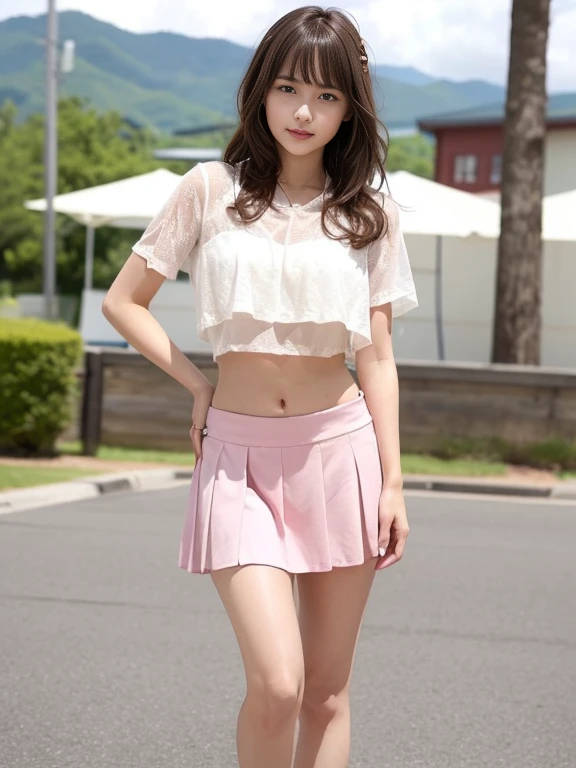 Very cute 10 year old girl、Tank top、camisole、one piece、mini skirt、Long Hair、Slim body、Beautiful legs、Beautiful body、high resolution、8K、(smile)
