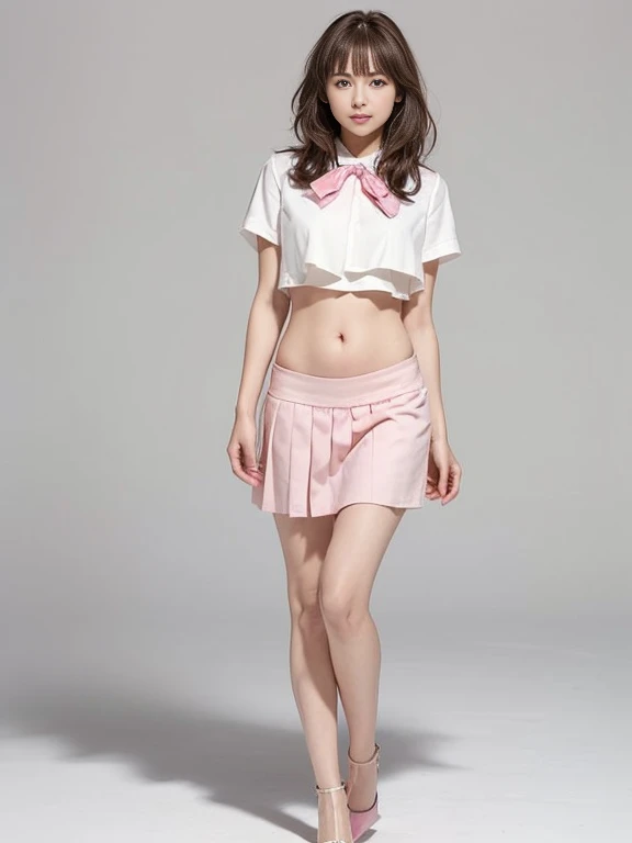 A , viewed from bottom to top, wearing a JK uniform skirt. From the bottom up, you can see her panties, medium-sized breasts, extremely detailed features, perfectly detailed face, ultra-detailed hands, a protruding buttocks, and a realistic image. She is wearing a white dress and lace stockings. She appears shy.
(highres,4k,photorealistic:1.2), ultra-detailed, detailed panties, detailed JK uniform, detailed face and hands, realistic body proportions, realistic clothing folds, professional lighting, vivid colors, soft lighting, gentle expression, delicate blush, sparkling eyes.