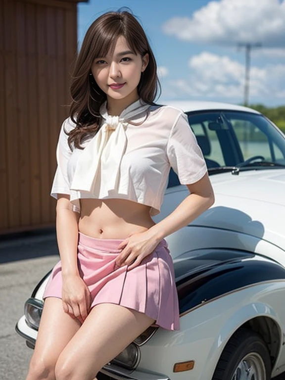 Very detailed、High resolution、Super Beauty　highest quality、masterpiece、Navy High Soccer Mix Real、(Raw photo:1.2)、(Photorealistic:1.4)、Beautiful details　and delicate expression、((I can see your pants)),Earrings、eyelash、Sparkling eyes、Glossy lips、Beautiful and detailed、Huge file sizes、(Japanese Girls&#39; High School Uniform))、Very detailed expression、finely、Highly detailed face movie lighting、18-year-old、positive、((Dynamic pose)))、(Open Stance))、(skirt from below and above:1.5), Tartan Skirt、Sexy upturned eyes, (Open your legs and show me your panties.:1.5), (Satin panties:1.5), (黒髪のshort hair:1.5), (My panties get wet and become transparent:1.0), (fit:1.5), Very detailed, masterpiece, Realistic, photo Realistic, Highly detailed cute girl, 20-year-old, (Skirt Lift), ((Skirt Lift by myself)), lingerie,Bikini Panties , Panty Focus, blush, Parted lips, Watching the audience  , Half Body Shot , Wearing a white shirt , short hair, Car in the background, Wearing cute panties, Showing her panties, Large Breasts, Her bra is visible through her shirt
