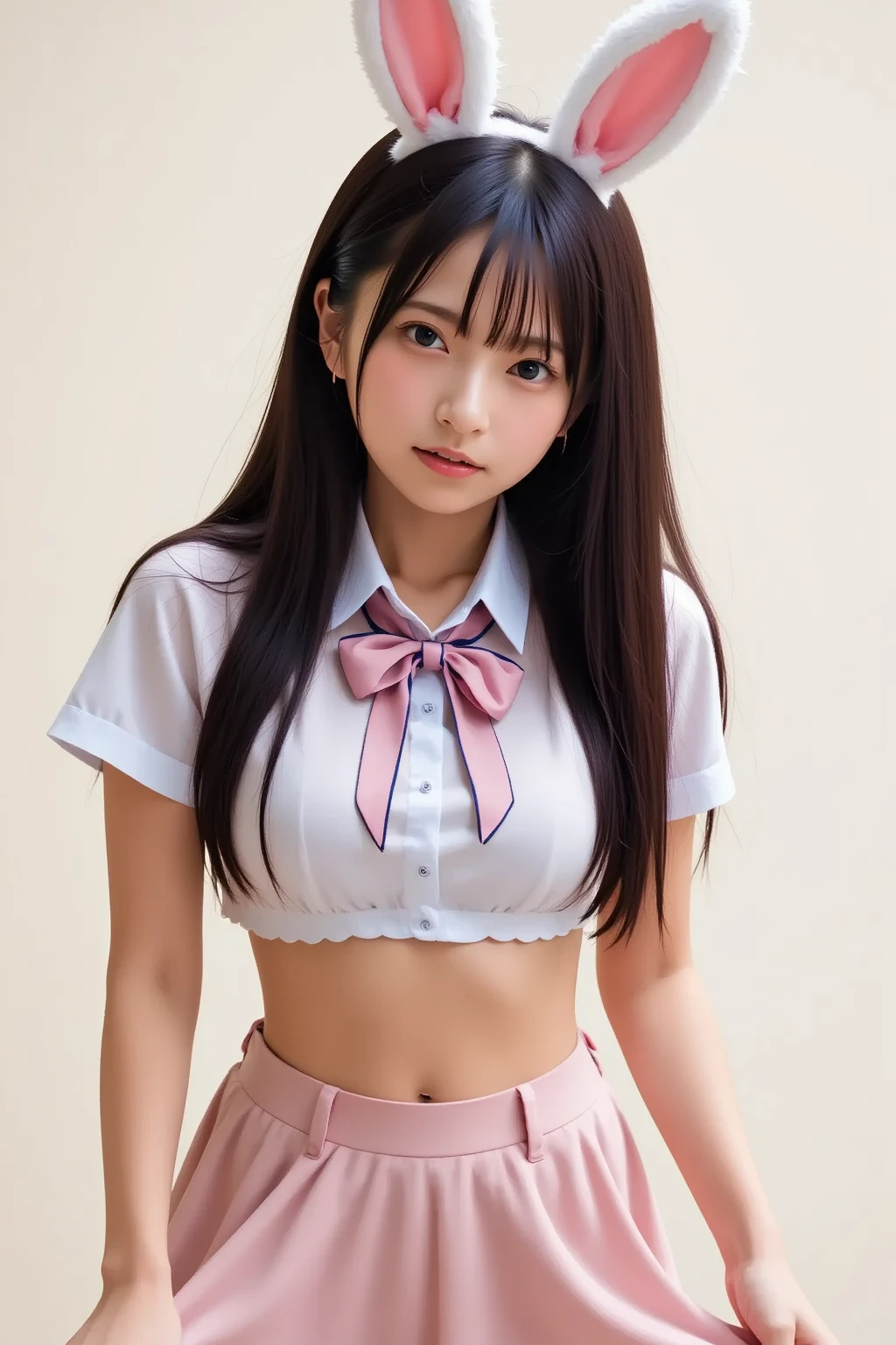 ((smile))、Confused、RAW Photos、(((The ultimate portrait masterpiece)))、((The cutest girl in the world:1.4))、1 girl、12 years old、Japanese、Cute face、((Silky Hair))、(A high ponytail tied with a ribbon:1.4)、((Super huge breasts:1.4))、((Eyes that shine like jewels))、Glowing Skin、(young woman;A  consisting of a transparent white shirt, Thin ribbon, blazer, Checkered pleated skirt.:1.5)、Winter clothes、(Uniforms made from high-quality fabrics:1.4)、Ultra-detailed uniforms、(She shyly pulls up her skirt:1.3)、(Lace panties are visible.:1.3)、((Crotch from the front))、A skirt fluttering in the wind、eyeliner、Beautiful Bangs、Hair between the eyes、((solve、High resolution))、Detailed Background、8 KUHD、Digital SLR、Soft Light、high solve、Film Grain、Fujifilm XT3、Shallow depth of field、自然なSoft Light、Narrow waist,(Beautiful girl with sparkling eyes:1.3),(A big bust that seems to burst:1.4),(Sometimes I squat so I can see my pussy line:1.59),(Very beautiful pussy line:1.5),(Skirt Lift:1.5)