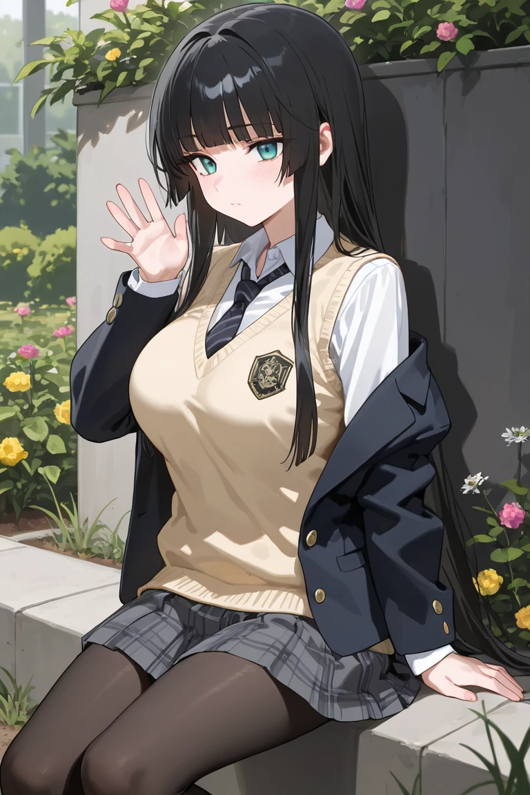 ((masutepiece, Best Quality, hight resolution, nffsw, Perfect Pixel, depth of fields, 4K, nffsw, nffsw))), 1girl in, Single, Solo, Beautiful anime girl, Beautiful Art Style, Anime Character, ((Long hair, Bangs, Brown hair)), ((Green eyes:1.4, rounded eyes, Beautiful eyelashes, Realistic eyes)), ((Detailed face, Blushing:1.2)), ((Smooth texture:0.75, Realistic texture:0.65, Photorealistic:1.1, Anime CG style)), ((medium breasts, cleavage, busty)), Dynamic Angle, Perfect body, ((POV, Selfie Pose, Portrait)), ((White sweater, Long sleeve, Black skirt, plaid skirts, Fashionable, 1 handbag, 1 diamond necklace)), Smile, Open mouth, amusement park, ((The cherry tree, Cherry blossoms fall))