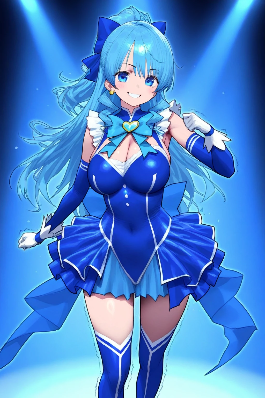 best quality, (masterpiece),(ultra-detailed), (high quality), (high resolution), (3heads:1.5) 1girl, (hot pink hair), (blue hair), ((different hair colors), purple eyes, hair ornaments, magenta armor chest piece, same hair color, teenage girl,((violet magical girl)), magical girl, gentle smile, high school background, (high ponytail), white collar, exposed midriff, big tits,