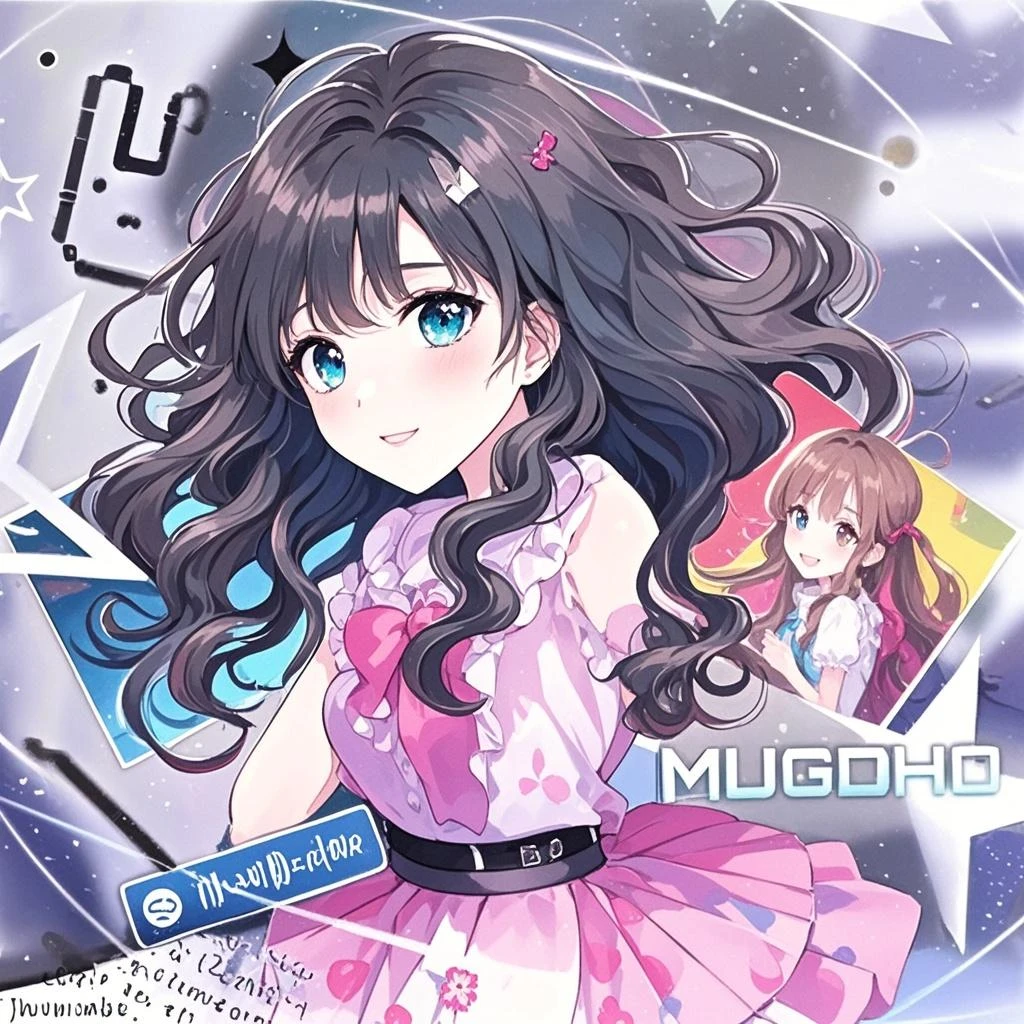 (Masterpiece),(Best quality),((MagazineCover)),(Colorful),(focus onface),1girll,intricately details,((ahegao)),Blush,(Tongue stock),((Star-shaped pupils)),(Purple eyes),Long hair,(Black hair),bangs,Floating hair,(Earphone),(White background)