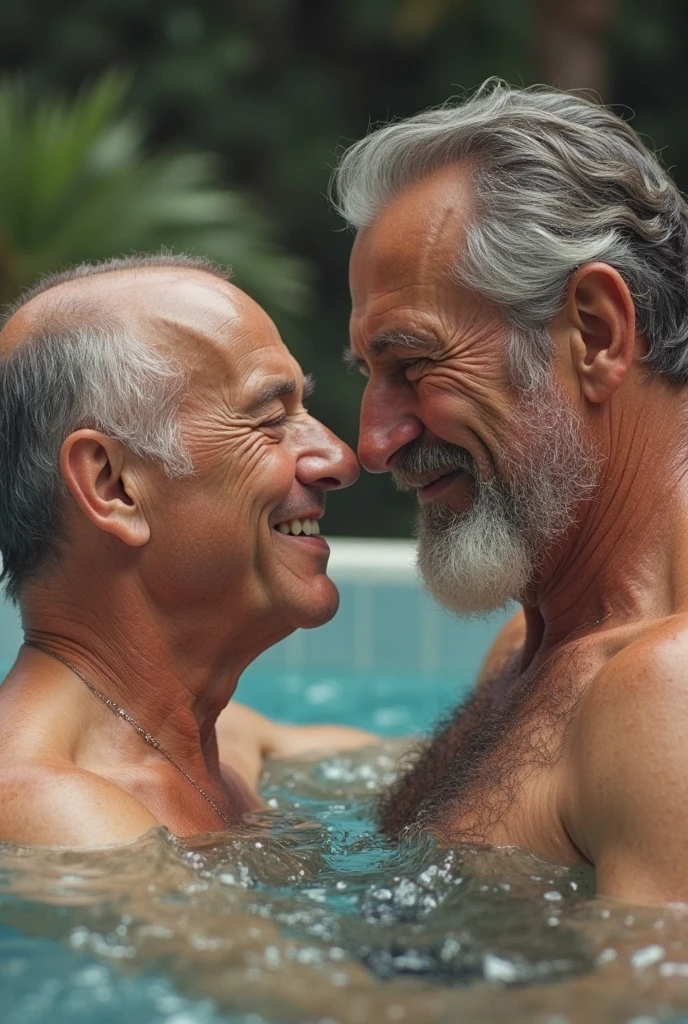 Two people,Human Male,elderly,Playing with nipples,Sweating,muscular,nude,high quality,best quality,Big Dick,Thick hair,Thick chest hair,Floating in the pool,Legs wide open,whole body,Big abdominal muscles,pectoralis major,Playing with each other's ass,Big Ass,Smile,Smile,Sexy,Back to the audience,back,Briefs,muscular,Pink nipples,Nipple piercing,Nipple Rings,Kiss each other,Show your ass