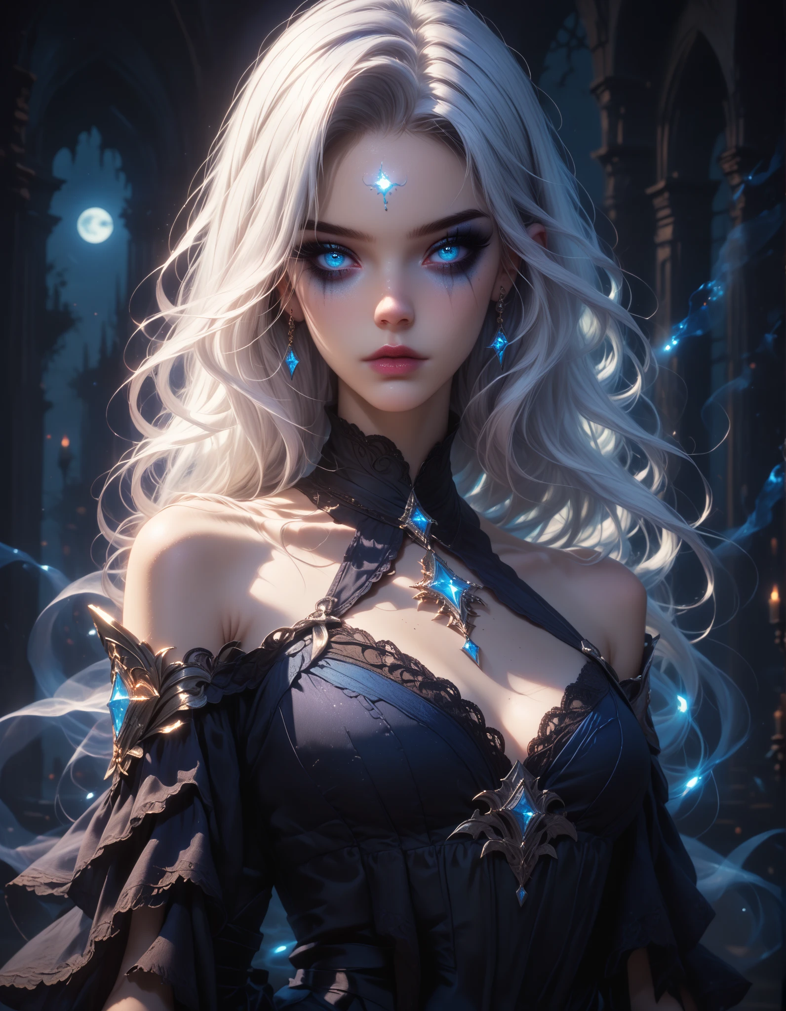 photo of pretty woman, full body, slim abs ,shiny skin ,ultra-detailed face, detailed eyes, lustrous lips ,subtle smile, black tones, realistic style with fantasy elements,charming realistic characters, (Surrealism, complex background:1.1) (ultra detailed, beautiful and aesthetic, masterpiece ,best quality:1.3)Nsfw(1girl, solo)(open clothes,torn clothes,)(see-through,translucent,transparent,)(show off nipple,bare breasts),18 yers old,1girl, solo,{{{small breasts small body}}}silver hair,hair floting up Bright silver hair,purple eyes,{{{{multi eyes}}}}long hair, realistic eyes, death's scythe with flames, death goddess, dark intricate background, grim reaper, fiery aura, ethereal presence, ominous shadows, haunting atmosphere, macabre beauty, swirling smoke, menacing silhouette, glowing embers, mystical and foreboding, eerie glow of moonlight, foretelling doom, spectral figures, chilling winds, otherworldly realm.