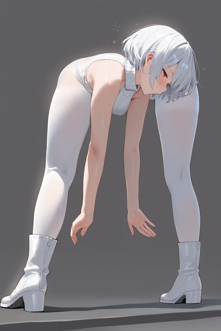 (whole body), standing on all fours, boy, femboy, skin fair, White hair, grey-eyed, rainbow tattoo on arm, lain, small dick, niplles, with with enjoyment, dick in the face, ahegao, without running down your face, happy, shivering, being penetrated by a , background of a room, fluffly