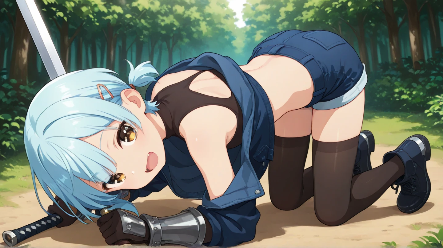 NSFW,masterpiece,Highest quality,High resolution,Super detailed,Roxy Migurdia\(Mushoku Tensei ~If you go to another world, you'll get serious~\),Small breasts,Blue Eyes,Blue Hair,Long Hair,Braid,Twin Blade,shirt、Long sleeve、Black Skirt,Torn clothes,Iron Collar,Embarrassed,sexual excitement,Estrus,blush,(Ahegao),((Squirting)),Sweat,heart,in the forest,(male),Having sex,Insert,Creampie,Leaning forward,From the side