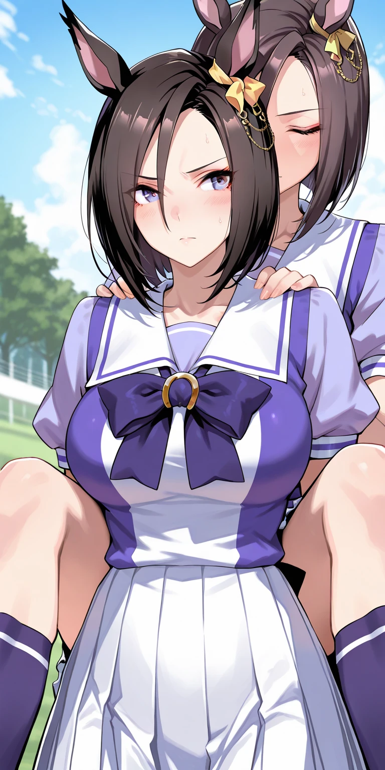 masterpiece, Highest quality, Nico_Yazawa,High resolution, 1 Girl, alone, Brown Hair, short hair, Twin tails、Purple eyes, , , (Cleavage)、(Beautiful thighs), Carrying a red backpack, (randoseru backpack:1.2) Sweaty、Thick thighs、Highest quality、4K、One girl, 8-year-old, , cute, Grin, (Surrounded by men in the park))、、His penis is exposed through his thick thighs, Surrounding the girls、Semen from the penis、Bukkake、Bukkake、(Bukkake)With projectile、Blowjob、Lots of passersby、Ahegao、Low length、、、Handjob、、、Spread your legs、(Handjob)(Blowjob)Knee socks、Plump、Big Breasts、buruma, gym uniform,