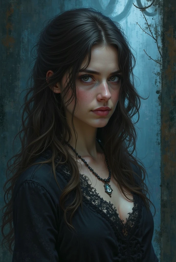 "Create a hyper-realistic portrait of a young woman standing in a surreal, decaying world that visually represents the weight of her traumas and struggles. Her face is detailed with deep emotion—her eyes, slightly hollow, reveal a history of pain and sorrow, while the lines on her face suggest both youth and a life lived under the burden of suffering. Her expression is one of quiet despair mixed with resilience, as if she is caught between giving up and fighting on.

The background is a crumbling, dystopian landscape, filled with dilapidated buildings, broken mirrors, and distorted reflections of her past. The ground beneath her feet is cracked and uneven, with tendrils of darkness creeping up from below, symbolizing the lingering effects of her inner demons. Above her, the sky is filled with swirling clouds of gray and black, occasionally pierced by harsh, unnatural light that casts long, ominous shadows.

Her clothing is tattered and worn, representing the battles she has faced. Perhaps there are faint, ghostly images of her younger self or memories of happier times barely visible in the background, now distorted and fading away. Surrounding her are fragments of symbolic objects—shattered clocks, wilted flowers, broken chains—all representing the various traumas and challenges she has endured.

Despite the decay and darkness, there is a subtle glow around her, suggesting a flicker of hope or inner strength. This glow is faint but persistent, contrasting with the bleakness of her environment, symbolizing her resilience and the possibility of healing.

The color palette is muted, with tones of grays, browns, and deep blues dominating the scene, but with small accents of color—perhaps in her eyes or in the glow around her—that draw attention and hint at the complex emotions she carries. The overall mood is one of melancholy and introspection, capturing the profound impact of her experiences on her identity and soul."

This prompt is designed to create a deeply emotio