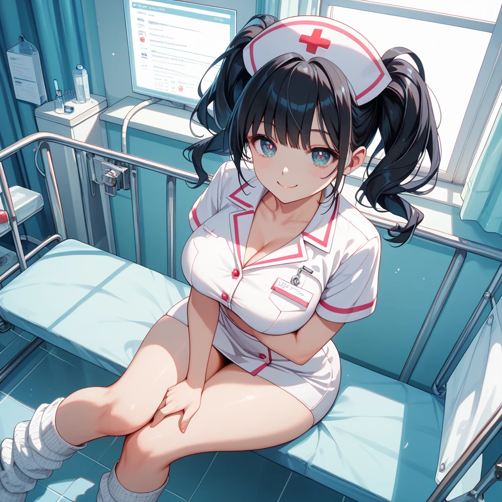 Two female nurses, two sleeping nurse girls, sleeping on a hospital bed, charging with wires plugged in their bodies, with drop bottles, hanging needles, in drug infusion, , wearing medical auscultation instruments, sexy sleeping posture, seductive pose, dynamic pose, dynamic shot, alloy medical cuirass, with a lot of bandages wrapped around her waist, medical bandages binding wounds, she is wearing sexy lace nurse trousers, wearing pink up lace nurse pajamas, brown hair, semi-mechanical pajamas, nurse cap, sexy mecha medical machine set, Latex full-body tights, black silk, next to a lot of medical surgical props and drugs, huge cross medicine box next to it, huge test tubes, on the bed in the hospital operating room,