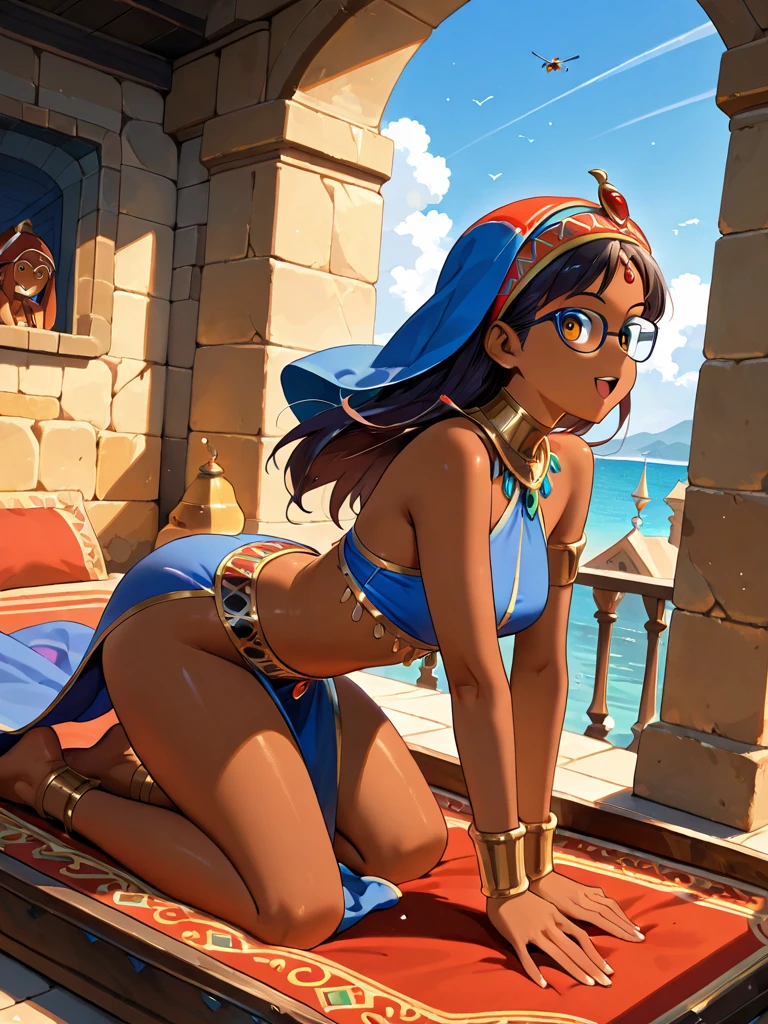 Queen of Sheba, Queen of Sheba, orelhas de animais, water eyes, pele escura, dark skinned female, forehead jewelry, gem, orelhas de chacal, cabelo roxo, QUEBRAR bridal gauntlets, diadema, Egyptian clothing, head chain, QUEBRAR looking at viewer, QUEBRAR outdoors, areia, sobremesa, QUEBRAR (obra de arte:1.2), melhor qualidade, high resolution, papel de parede da unidade 8k, (illustration:0.8), (lindos olhos detalhados:1.6), rosto extremamente detalhado, perfect lighting, CG extremamente detalhado, (perfect hands, anatomia perfeita),

