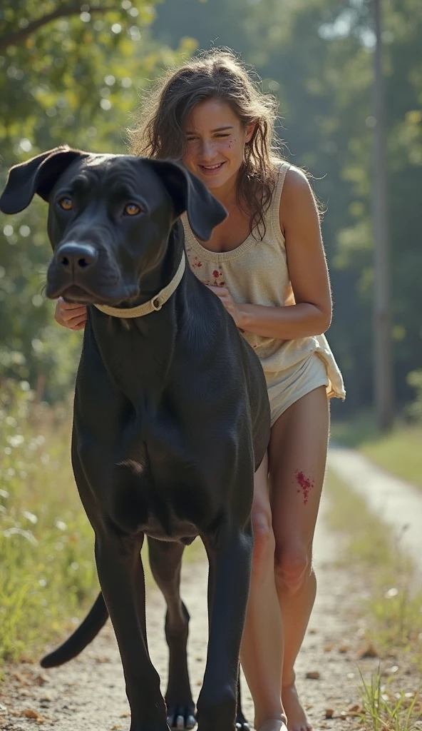 NSFW (nude) (Supergirl ((human)) medium breasts, strip of pubic hair) full body, side view, doggy style, penis in mouth, blowjob of a ((male furry white pitbull dog with a dog penis)), on a deserted beach