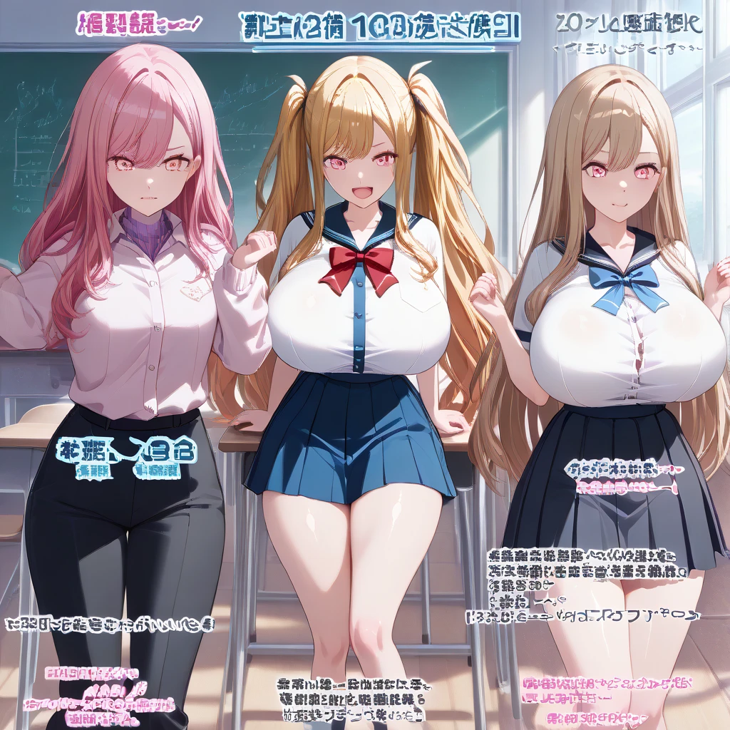 ((best quality, masterpiece:1.3, 8K)), (detailed), highly detailed face and skin texture, detailed eyes, full body, (slender body:1.1), (a group of 3 girls:1.5), 25 years old, white skin, bright lips, worried, embarrassed, panicking, long hair, (forehead:1.0), large breast, (jeans pants:1.2, blue jeans:1.2), (wetting themself:2.0), desperation:1.2,