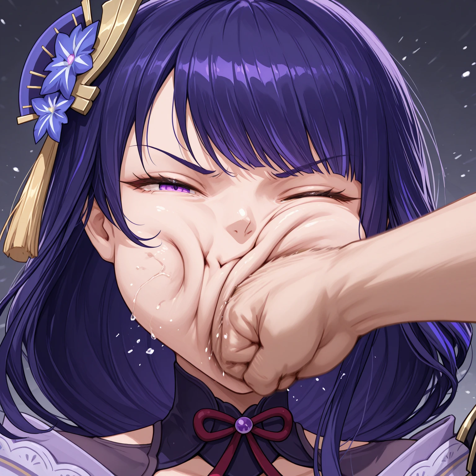(((top-quality))),((​(masterpiece))),(((detaileds))),(nsfw),(((high resolution))),(((Beautiful and Aesthetic Work: 1.5))),(Ultra High Resolution), (Ultra Detail),(((Detailed background))),megami magazine,on bed,fine art,Sharp focus,Delicate and beautiful hair and eyes and face,realisticlying,(gigantic breasts),orgasm,saliva,saliva trail,beautiful face,expression of ecstasy,red eyes,silver hear,red lips,(black yukata),spread legs,(((excessive cum))),(((cervix opens))),huge penis,lot of semen in the mouth,licking penis