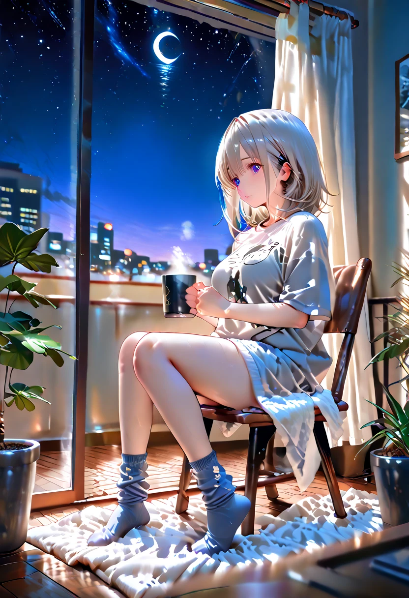 Relaxed character and white cat anime girl sitting on a bench looking at the stars, anime art wallpaper 8 k, anime art wallpaper 4k, anime art wallpaper 4 k, 4k anime wallpaper, anime wallpaper 4k, anime wallpaper 4 k, anime style 4 k, 4 k manga wallpaper, watching the sun set. anime, anime girl desktop background, anime wallpaper, anime background