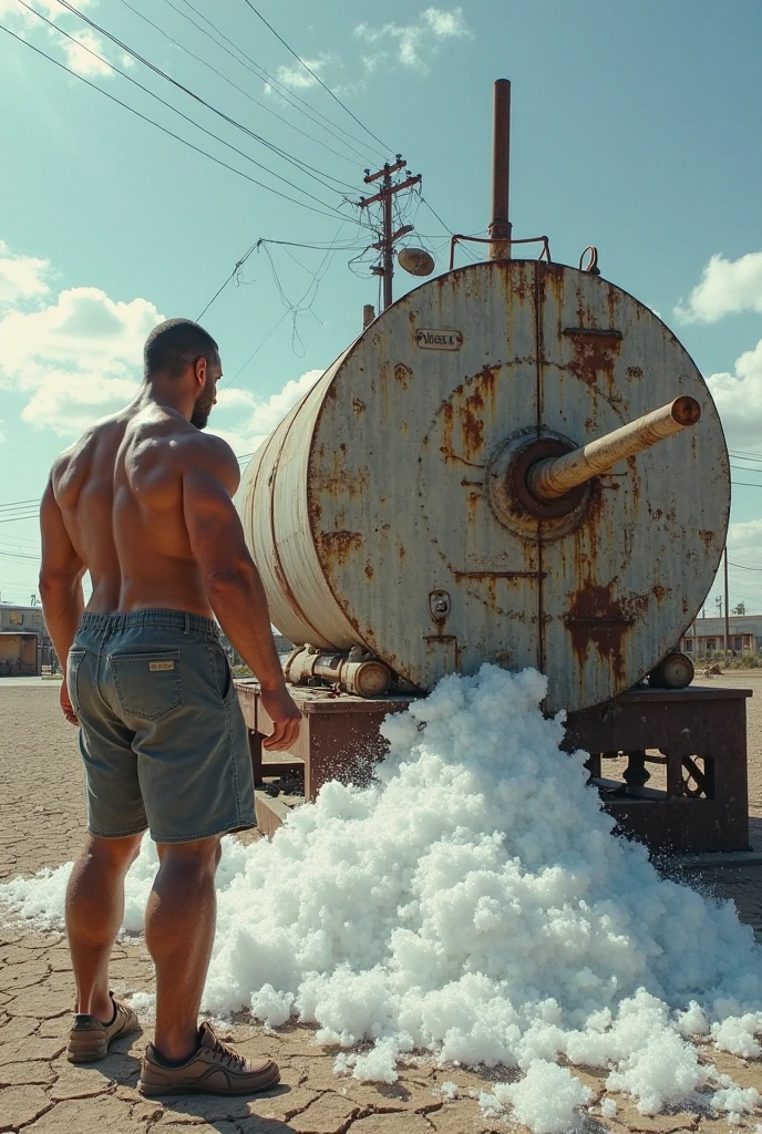 A handsome man cowboy sexy men washing his clothes without a shirt