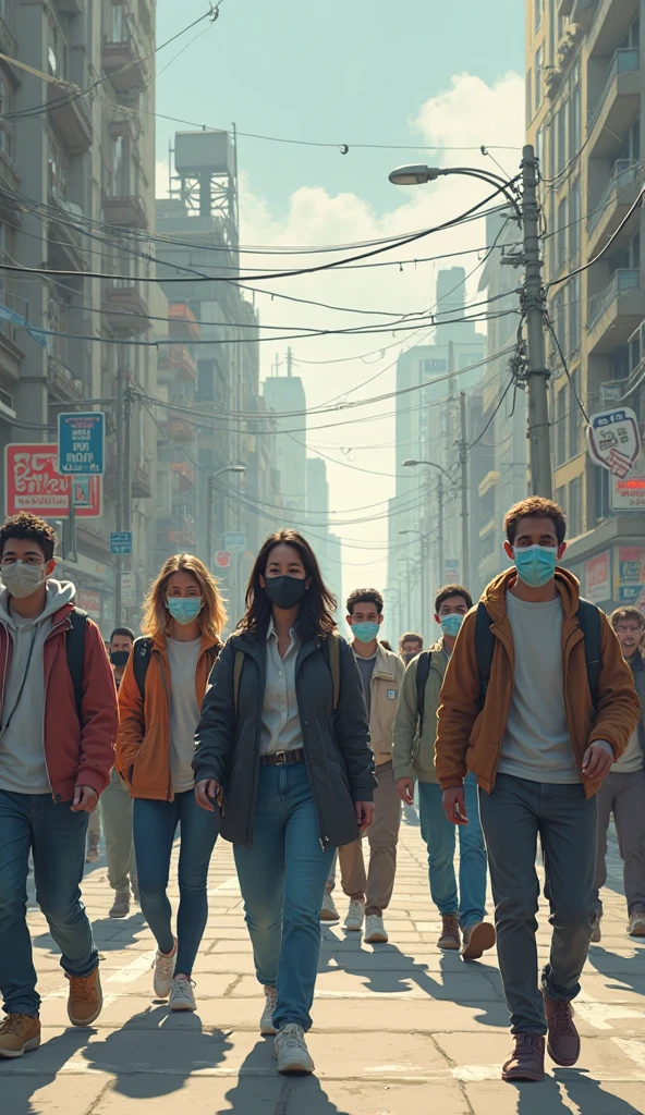 A group of people hurried down the street, anxious