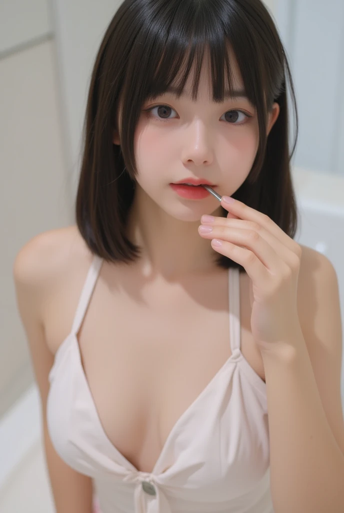 Highest quality, (beautiful)、Naked man and woman pair、Giving a blowjob to a penis、Have sex、Full view of boobs、Nipples、Soft